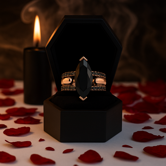 You & Me Rings- 14K Rose Gold Gothic Wedding Rings