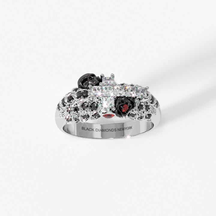 You're My Life- 14K Gold Skull, Cross Black Rose EVN™ and Diamond Gothic Promise Ring Custom Size (3-15 US)