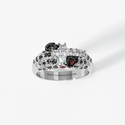 You're My Life- 14K Gold Skull, Cross Black Rose EVN™ and Diamond Gothic Promise Ring Custom Size (3-15 US)