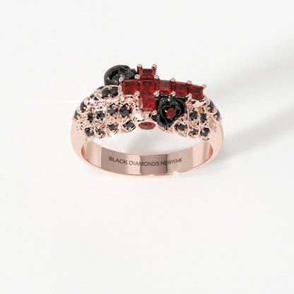 You're My Life- 14K Gold Skull, Cross Black Rose EVN™ and Diamond Gothic Promise Ring