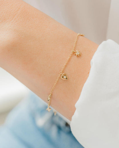 14k Gold and Diamond Charm Bracelet